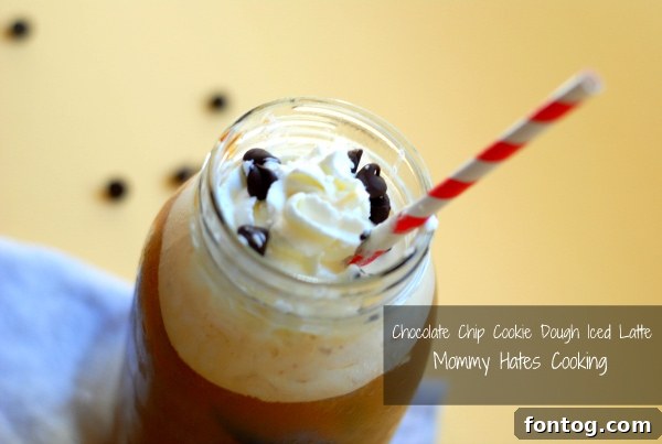 Delicious chocolate chip cookie dough iced latte with whipped cream