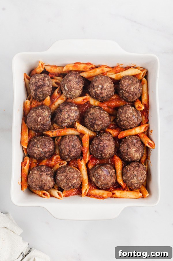 Adaptable Savory Meatball Bake 3 meatball casserole