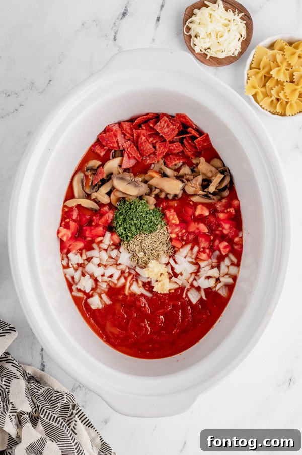 slow cooker pizza soup cooking