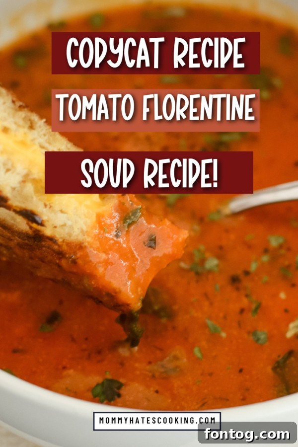 A vibrant bowl of tomato florentine soup, ready to be enjoyed.