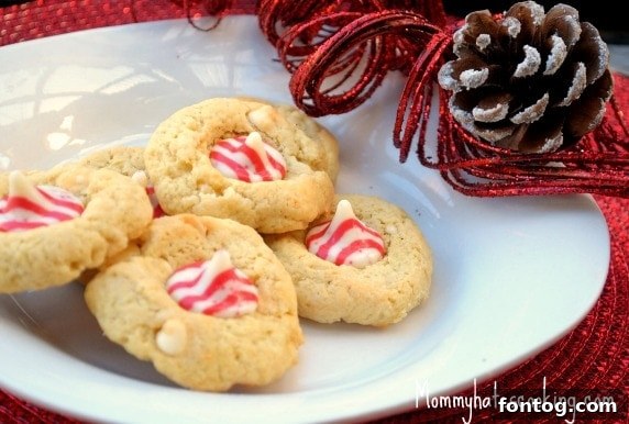 Truvia Sweetened White Chocolate Peppermint Kisses Cookies and Grocery Giveaway 5 Festive Candy Cane Kisses Cookies, perfect for holiday gatherings