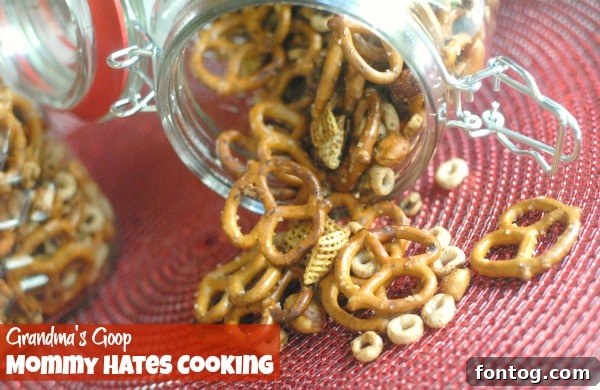 A vibrant bowl of Grandma's Goop, ready to be enjoyed at a holiday party or as a casual snack.