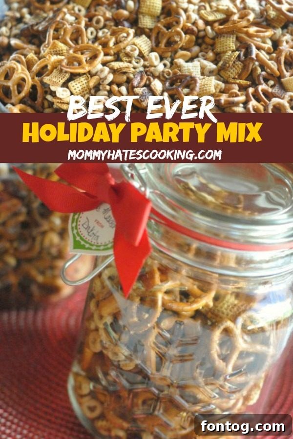 A large batch of Holiday Party Mix, also known as Grandma's Goop, beautifully arranged for a festive occasion or sharing.