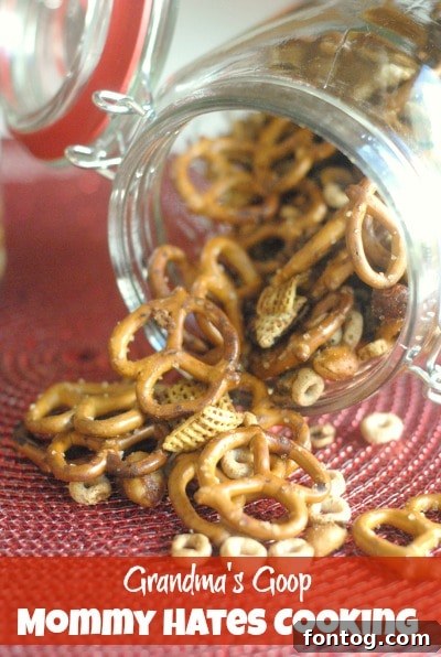 Holiday Party Mix, also known as Grandma's Goop, a beloved family recipe.