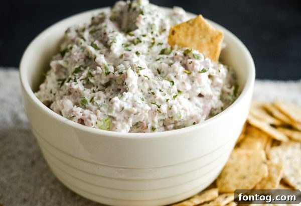 dill ham salad in a bowl with crackers