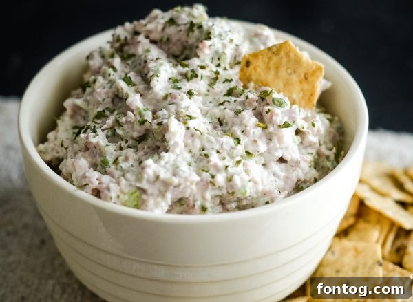dill ham salad in a bowl with crackers