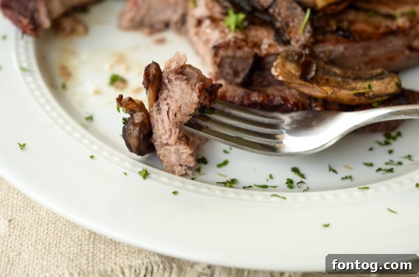 Close-up of Grilled Steak Marsala with mushrooms