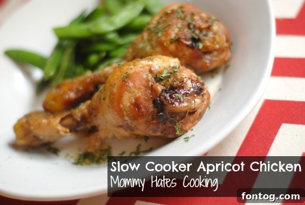 Slow Cooker Apricot Chicken ready to serve