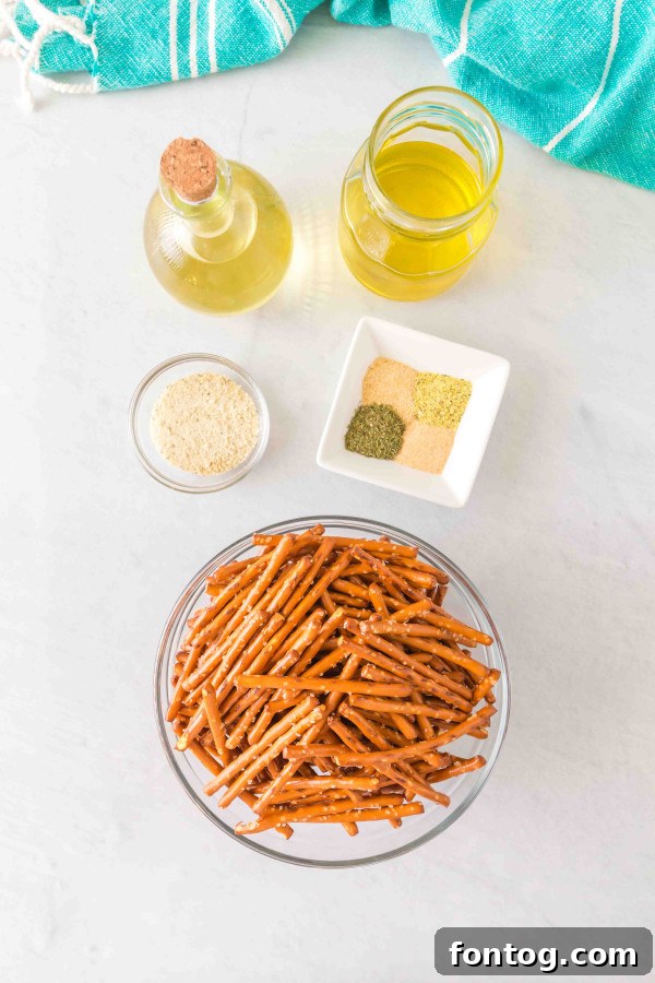seasoned pretzels recipe ingredients, showcasing fresh spices and oils