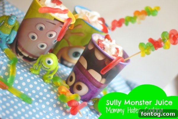 Sully Monster Juice Drink Monsters University Edition 2 Sully Monster Juice in a monster-themed cup