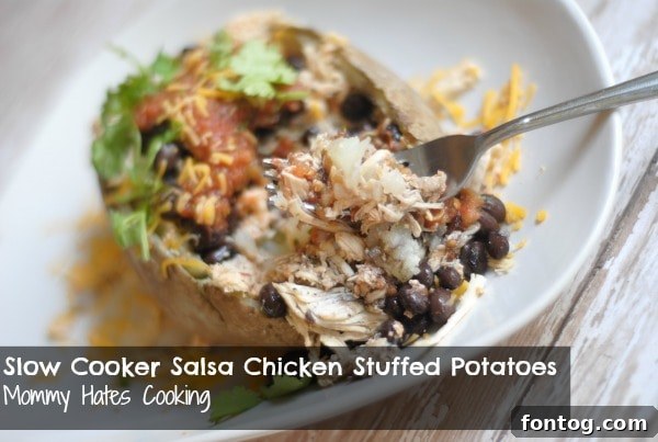 Slow Cooker Salsa Chicken served with toppings