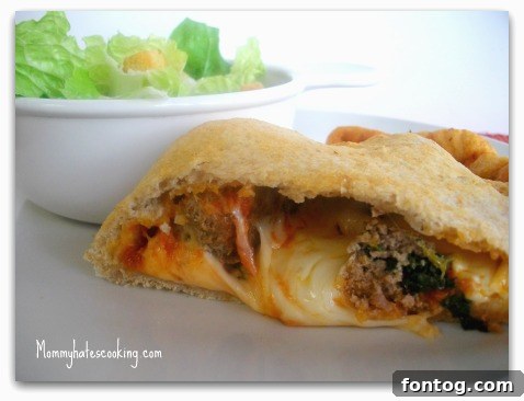 Savory Meatball Pocket 2 Delicious Meatball Calzone with homemade crust and spinach meatballs.