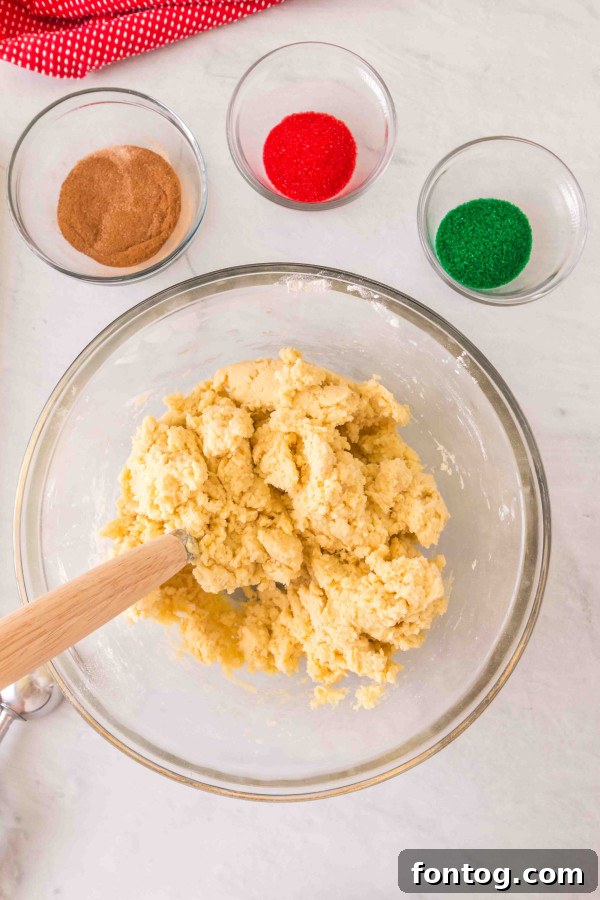 christmas snickerdoodle cookie dough with red and green sprinkles