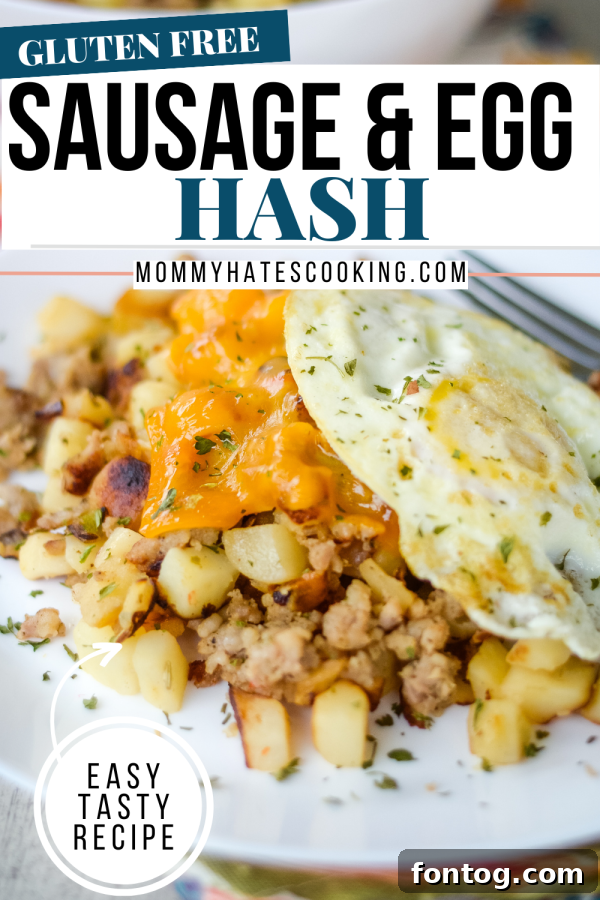 Savory Sausage, Egg, and Cheese Breakfast Hash 7 Pinterest optimized image for Cheesy Sausage and Egg Hash