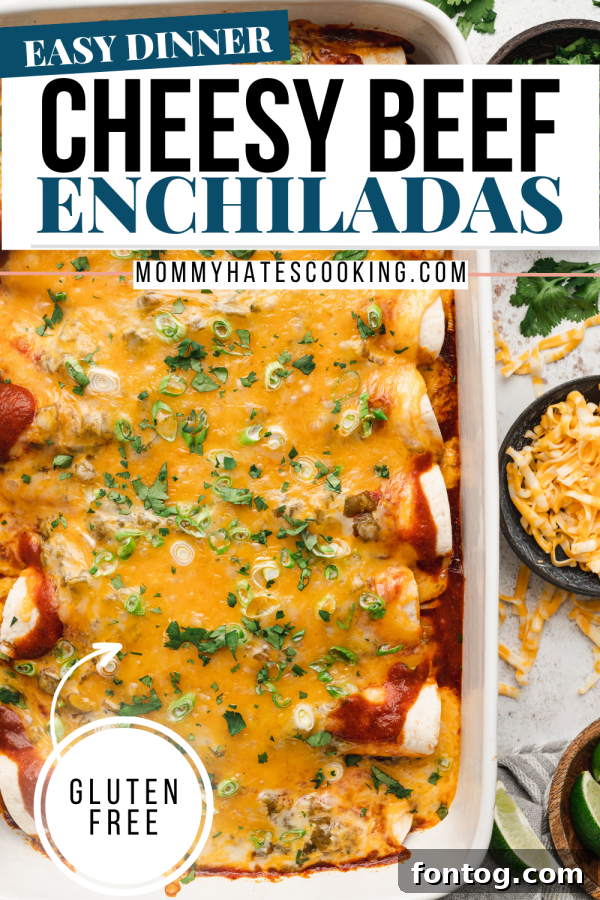 cheesy beef enchiladas pin image