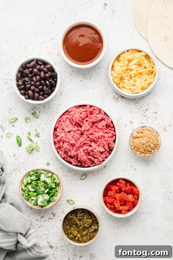 ingredients for cheesy beef enchiladas