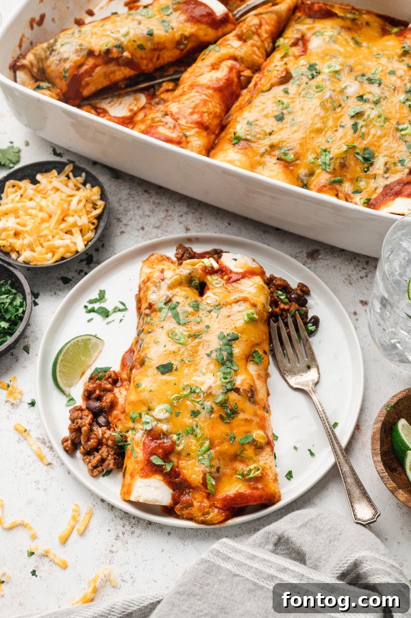 close-up of gluten-free cheesy beef enchiladas