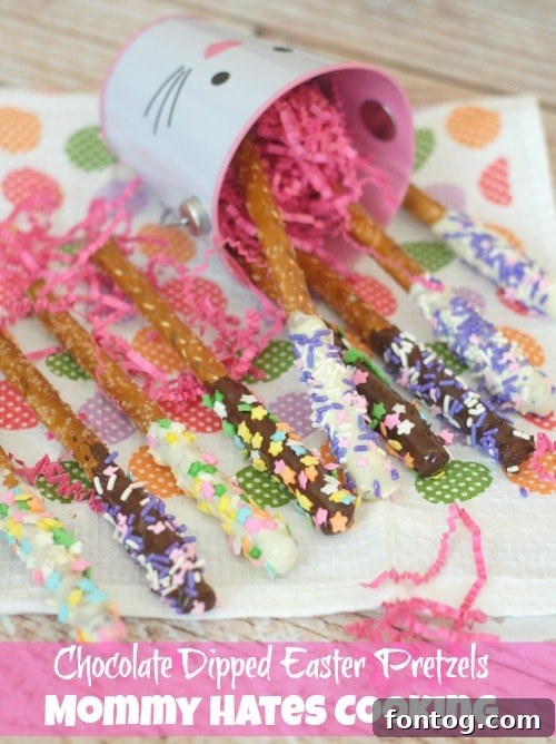 Chocolate Covered Easter Pretzels I Mommy Hates Cooking Colorful Chocolate Dipped Easter Pretzels with Sprinkles