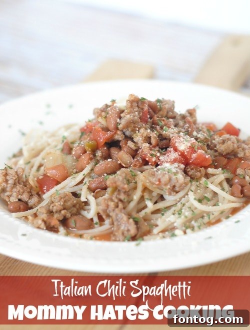 Delicious Italian Chili Spaghetti served in a bowl, ready to eat
