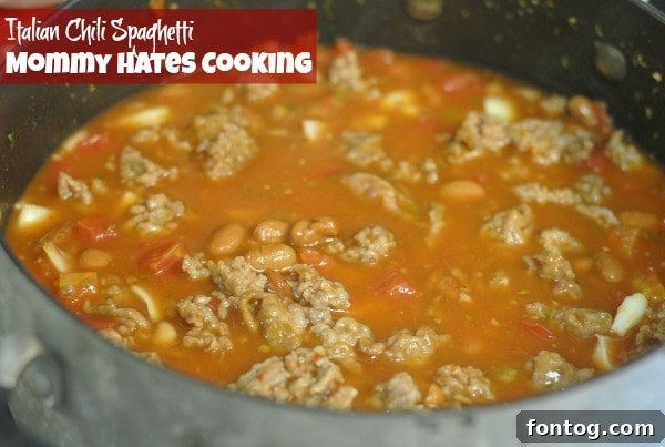 Italian Chili Spaghetti simmering in a pot