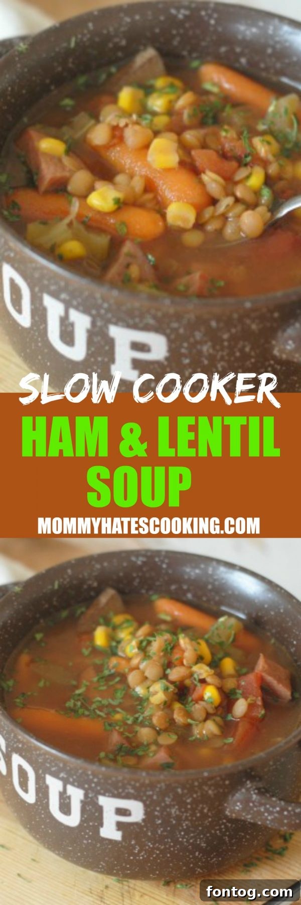 Pin for Slow Cooker Ham and Lentil Soup - a delicious leftover ham recipe