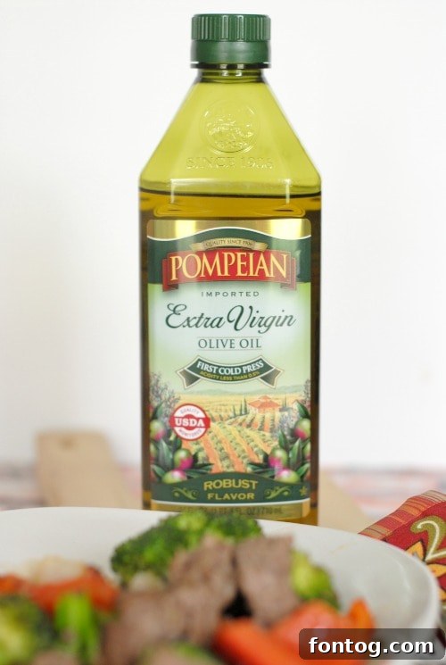 Sizzling Steak and Fresh Vegetable Stir Fry featuring Pompeian 3 Sizzling Steak Stir Fry Ingredients