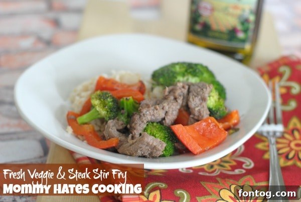 Sizzling Steak and Fresh Vegetable Stir Fry featuring Pompeian 5 Preparing Steak for Stir Fry