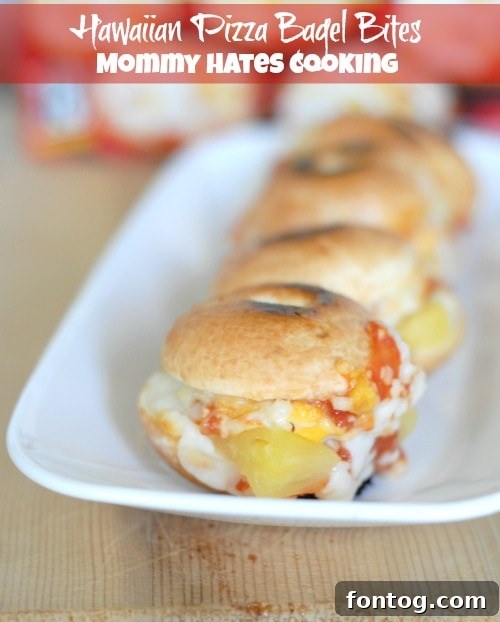 Easy Hawaiian Pizza Bagel Sliders 2 Delicious Hawaiian Pizza Bagel Bites with pineapple and Canadian bacon