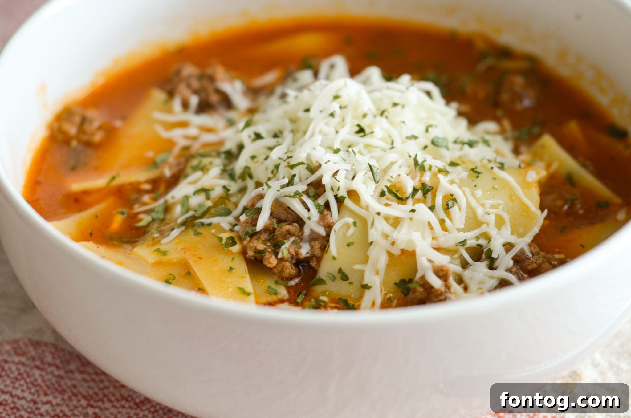 Slow Cooker Lasagna Soup served in a bowl