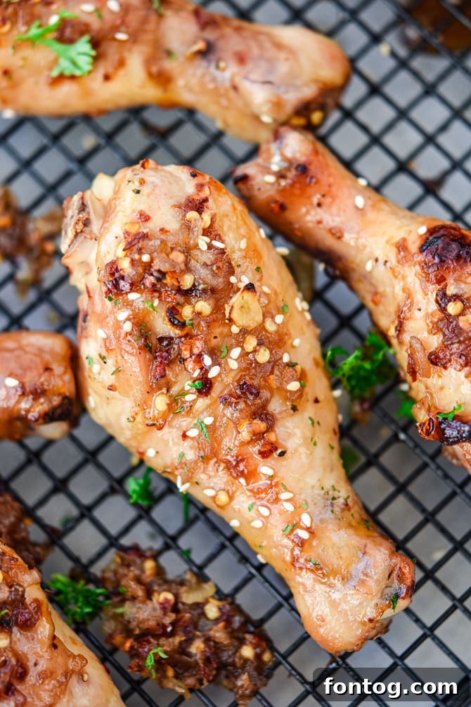 Baked Sweet Chili Chicken Drumsticks on a wire rack