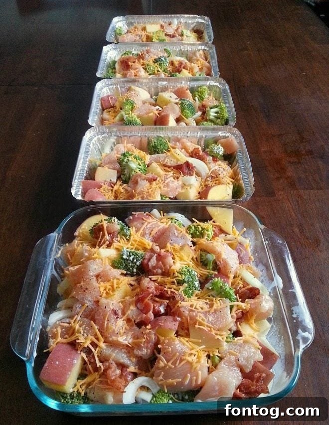 Chicken, Broccoli, Bacon and Potato Bake in individual servings