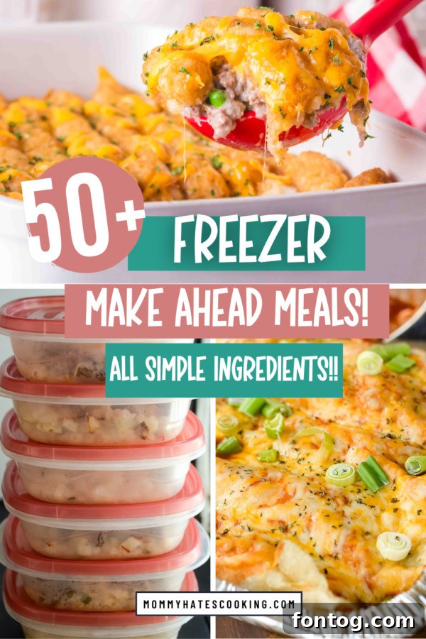 Freezer meal ideas collage with various prepared meals