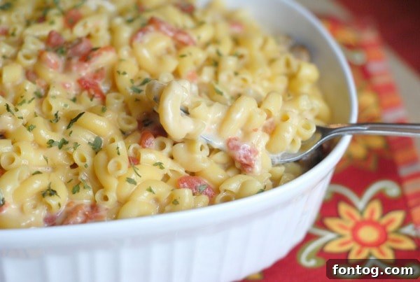 Fiesta Macaroni Bake 4 Freshly garnished Mexi Macaroni & Cheese, ready to be served.