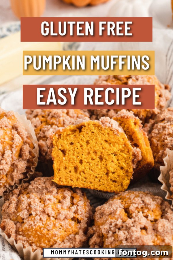 Close up of a warm gluten free pumpkin muffin with crumb topping