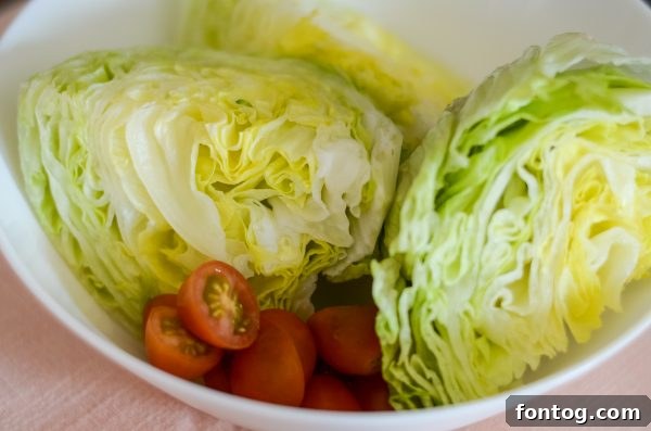 Freshly prepared iceberg lettuce wedge
