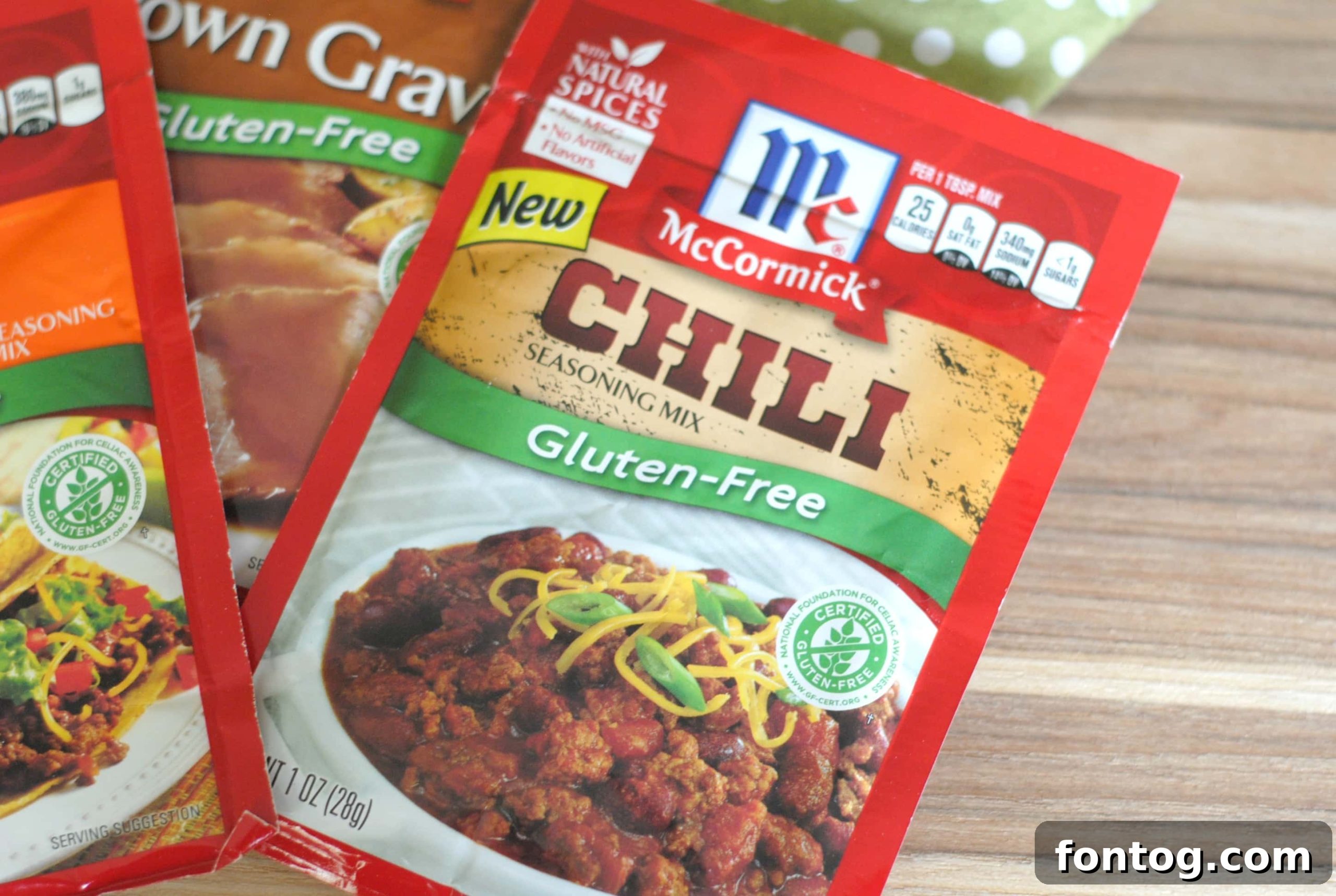 Close-up of Gluten-Free Chili seasoning packet from McCormick