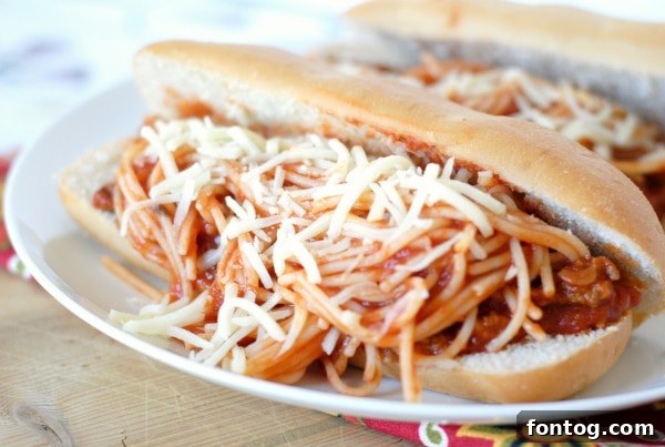 Spaghetti Steak Sub Sandwich