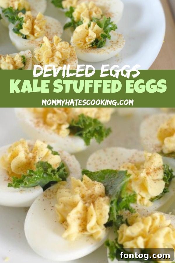A full tray of elegantly arranged Kale-Stuffed Deviled Eggs, garnished and ready for serving.