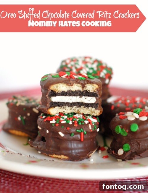 Oreo Stuffed Chocolate Covered Ritz Crackers on a plate