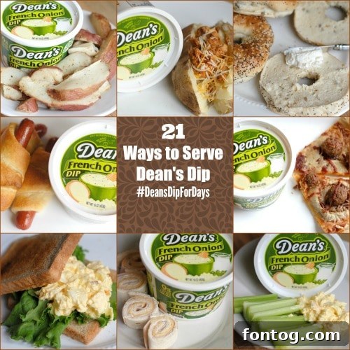 A vibrant collage of Dean's Dip containers and various delicious food pairings like fresh vegetables, crispy chips, and gourmet sandwiches, showcasing the diverse applications of Dean's Dip.