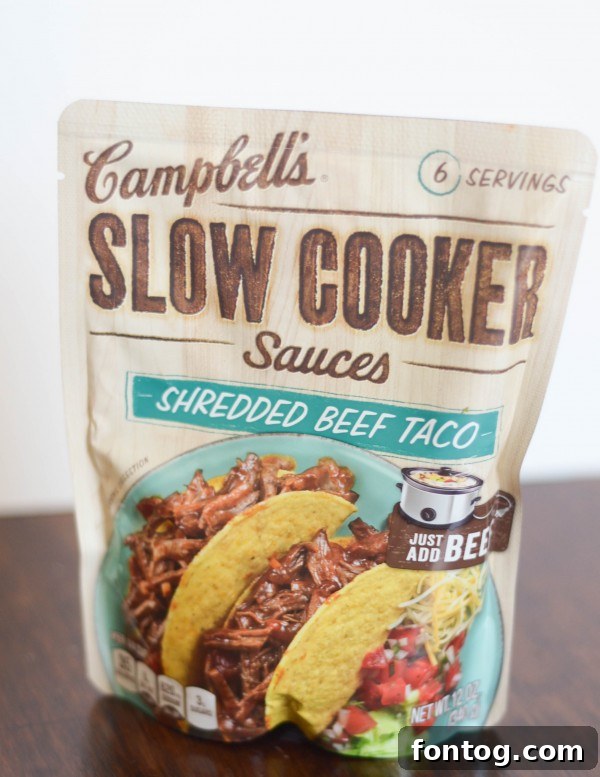 Campbell's Slow Cooker Sauces for easy shredded beef tacos