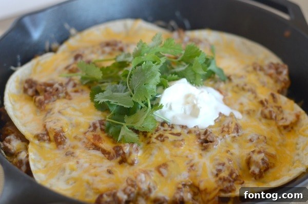 Beef Enchilada Casserole in a baking dish