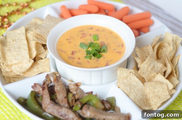 Queso with Just 2 Ingredients 6 Top view of 2-Ingredient Queso with chips