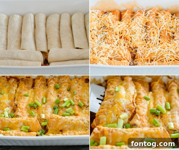 Smoky Chicken Enchilada Casserole 4 Hands preparing BBQ chicken enchiladas, showing the filling process