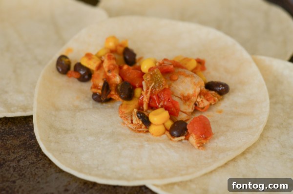 Smoky Chicken Enchilada Casserole 6 Ingredients being mixed in a bowl for the enchilada filling