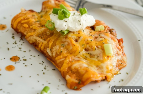 Smoky Chicken Enchilada Casserole 7 A serving of BBQ chicken enchiladas on a plate with garnishes