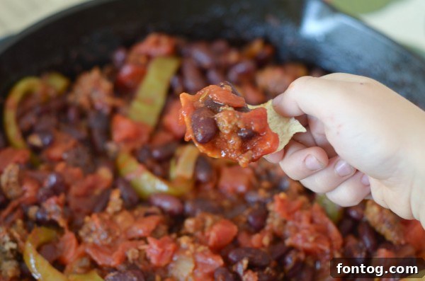 Hearty Chili Con Carne in a Cast Iron Skillet