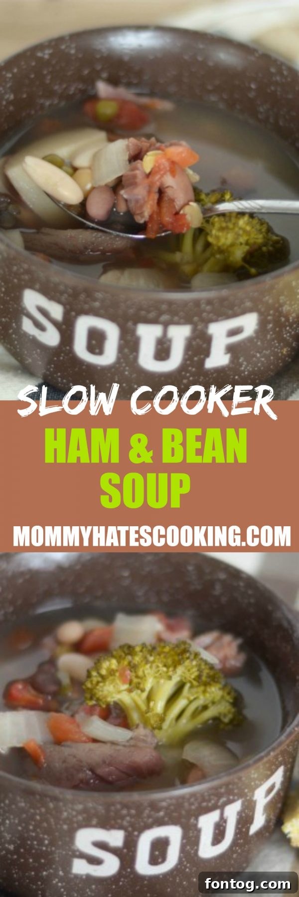 Delicious Slow Cooker Ham and Bean Soup ready to be served
