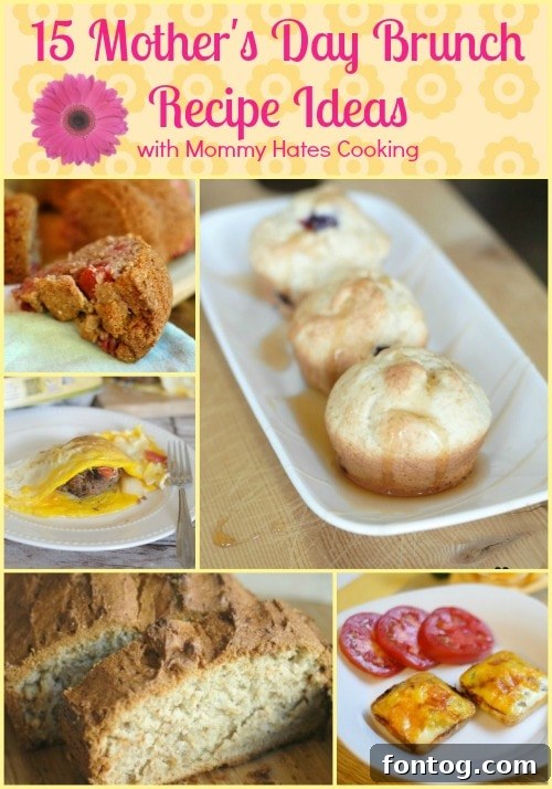 A vibrant collage of delicious Mother's Day brunch dishes including muffins, waffles, and breakfast pies, perfect for celebrating the special moms in your life.