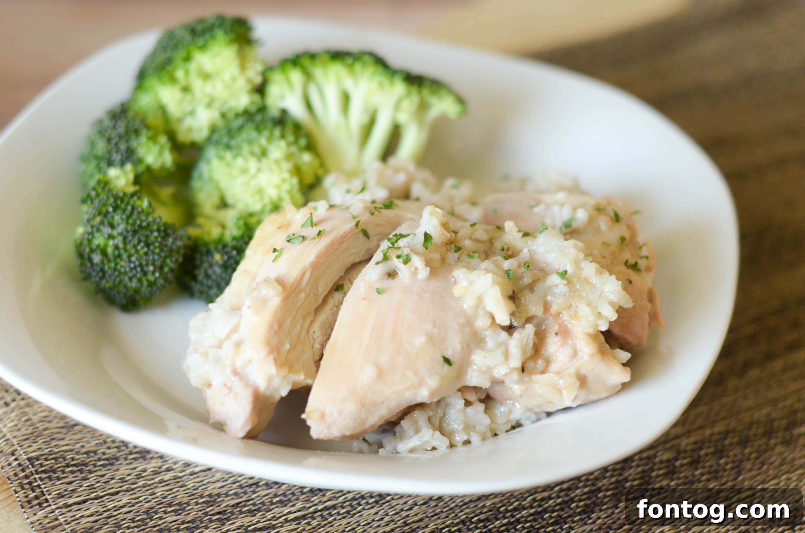 Creamy Chicken & Rice Bake, a classic comfort food perfect for family dinners.